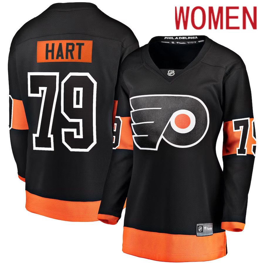 Women Philadelphia Flyers 79 Carter Hart Fanatics Branded Black Alternate Premier Breakaway Player NHL Jersey